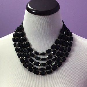 Vintage Women’s Multi Strands Black Glass Bead Necklace 24”.